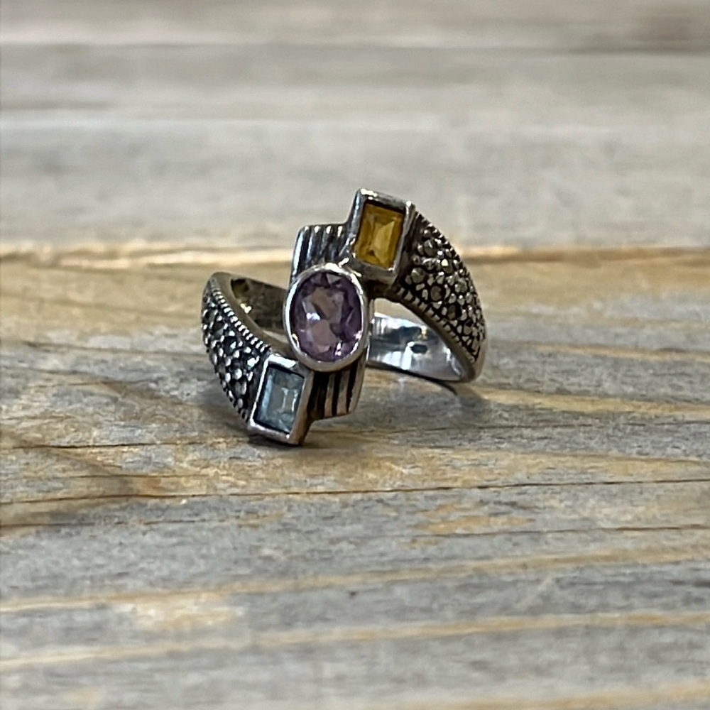 Vintage Gemstone and Marcasite Ring Size 6.5